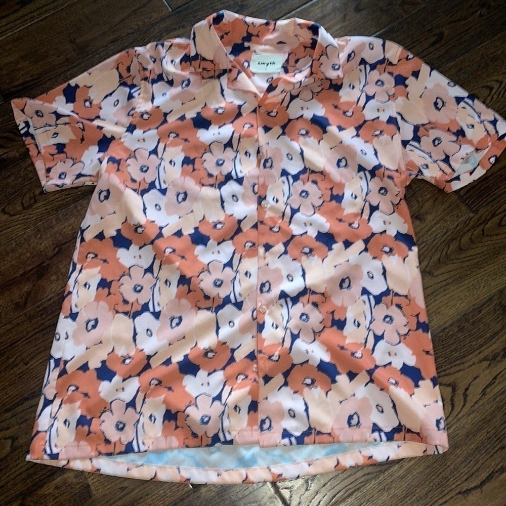 Smyth Floral Short Sleeve Button Down Blouse Top Size XL